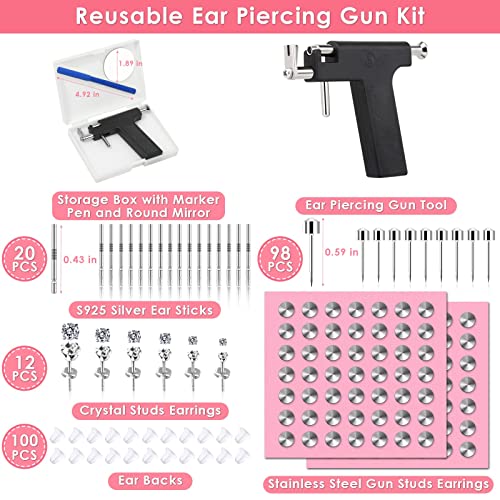 Professional Ear Piercing Gun Kit, Multi Purpose Ear Piercing Kit Nose Piercing Tools Set with 230 Pcs Stainless Steel Stud Earrings and Earrings Backs for Salon and Home Piercing