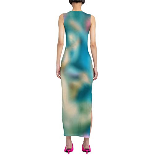 Argeousgor Women Y2k Tie Dye Tank Dress Sleeveless Bodycon Long Dresses Printed Slim Fit Short Dress Trendy Summer Sundress