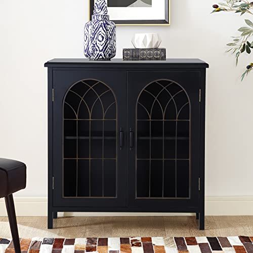 Sophia & William Accent Cabinet with 2 Doors Distressed Storage Cabinet Display Cabinet with Metal Church Window Door for Entryway Living Room Bedroom