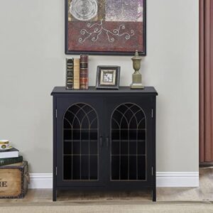 Sophia & William Accent Cabinet with 2 Doors Distressed Storage Cabinet Display Cabinet with Metal Church Window Door for Entryway Living Room Bedroom