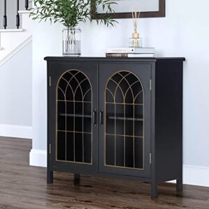 Sophia & William Accent Cabinet with 2 Doors Distressed Storage Cabinet Display Cabinet with Metal Church Window Door for Entryway Living Room Bedroom