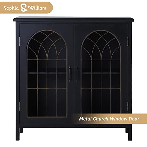 Sophia & William Accent Cabinet with 2 Doors Distressed Storage Cabinet Display Cabinet with Metal Church Window Door for Entryway Living Room Bedroom