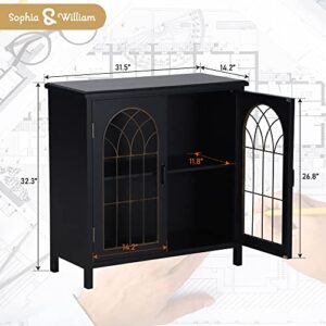 Sophia & William Accent Cabinet with 2 Doors Distressed Storage Cabinet Display Cabinet with Metal Church Window Door for Entryway Living Room Bedroom