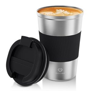12 oz stainless steel vacuum insulated tumbler - coffee travel mug spill proof with lid - thermos cup for keep hot/ice coffee,tea and beer