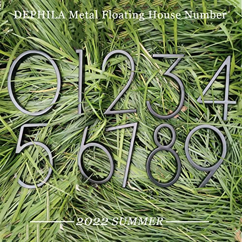 DEPHILA 5 Inches Metal House Numbers for Outside, Modern Floating House Address Numbers for Wooden Door Mailbox with Hardware Kits & Instructions, Black Rust-proof Waterproof Coating, 911 Visibility Signage