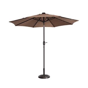 villacera 83-out5421b, beige lighted patio shade – 9 ft outdoor umbrella with 19lbs weighted base, solar powered led, and push button tilt – backyard canopy (brown)
