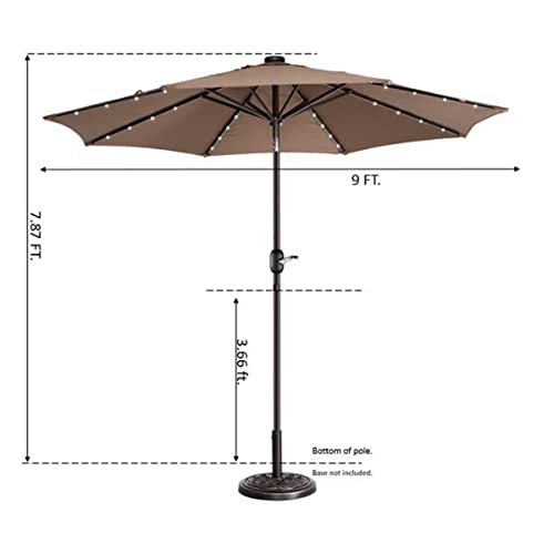 VILLACERA 83-OUT5421B, Beige Lighted Patio Shade – 9 Ft Outdoor Umbrella with 19lbs Weighted Base, Solar Powered LED, and Push Button Tilt – Backyard Canopy (Brown)