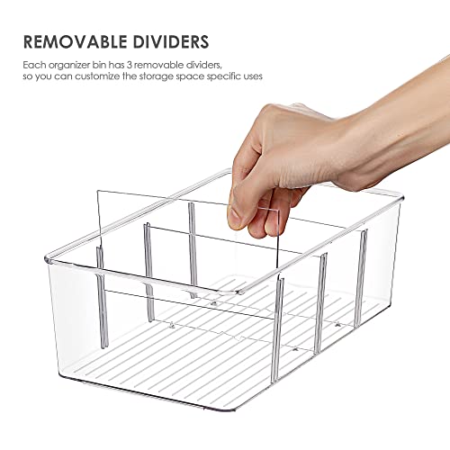 Vtopmart 2 Pack Food Storage Organizer Bins, Clear Plastic Storage Bins for Pantry, Kitchen, Fridge, Cabinet Organization and Storage, 2 Compartment Holder for Packets, Snacks, Pouches, Spice Packets