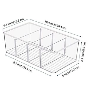 Vtopmart 2 Pack Food Storage Organizer Bins, Clear Plastic Storage Bins for Pantry, Kitchen, Fridge, Cabinet Organization and Storage, 2 Compartment Holder for Packets, Snacks, Pouches, Spice Packets