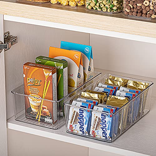 Vtopmart 2 Pack Food Storage Organizer Bins, Clear Plastic Storage Bins for Pantry, Kitchen, Fridge, Cabinet Organization and Storage, 2 Compartment Holder for Packets, Snacks, Pouches, Spice Packets