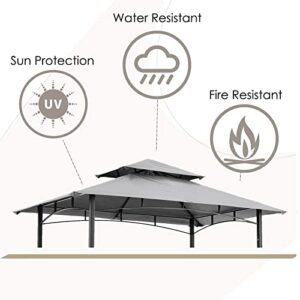 Grill Gazebo Replacement Canopy Roof – Hugline 5x8 Outdoor Grill Shelter Canopy Top Double Tiered BBQ Tent Cover Fit for Model L-GG001PST-F (Gray)