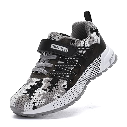 KUBUA Kids Sneakers for Boys Girls Running Tennis Shoes Lightweight Breathable Sport Athletic Camouflage Grey