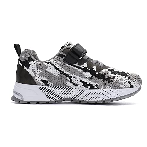 KUBUA Kids Sneakers for Boys Girls Running Tennis Shoes Lightweight Breathable Sport Athletic Camouflage Grey