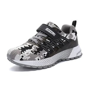 KUBUA Kids Sneakers for Boys Girls Running Tennis Shoes Lightweight Breathable Sport Athletic Camouflage Grey