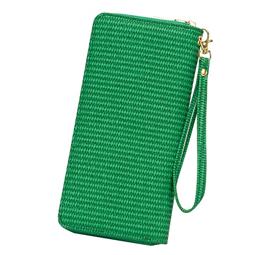 WOZEAH Women's RFID Blocking PU Leather Zip Around Wallet Clutch Large Travel Purse (Dark Green Weave)