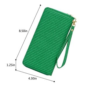 WOZEAH Women's RFID Blocking PU Leather Zip Around Wallet Clutch Large Travel Purse (Dark Green Weave)