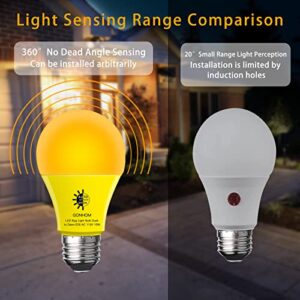 GONHOM A19 Dusk to Dawn Bug Light Bulbs Outdoor, Yellow LED Bug Light Bulb 10W (100W Equivalent), Photo Sensor, Auto On/Off, Amber Bug Lights for Outside Porch Garage Patio 4 Pack