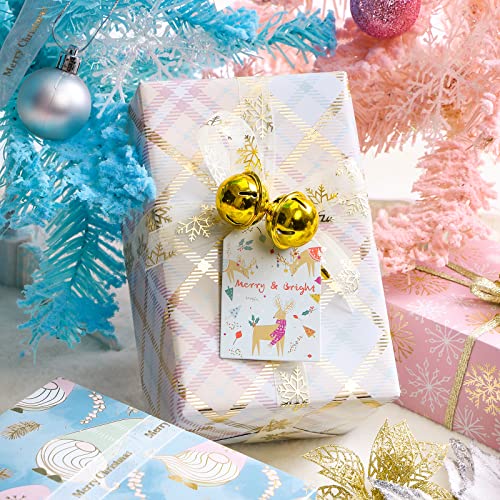 WRAPAHOLIC Christmas Wrapping Paper Roll - Gold and Purple Pastel Gnome Elf Holiday Collection with Metallic Foil Shine - 4 Rolls - 30 Inch X 120 Inch Per Roll