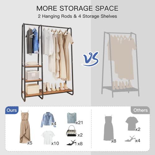 Raybee Clothing Rack 67”H Clothes Rack with Shelves Clothing Racks for Hanging Clothes Heavy Duty Garment Rack Portable Clothing Rack with Shelves Free Standing Wardrobe Closet 67" Hx39.8 Lx15.8 D