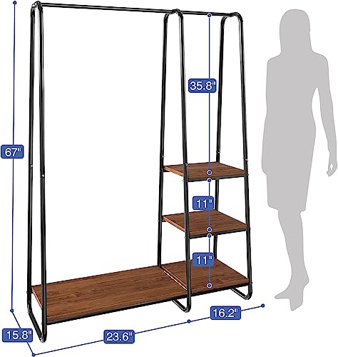 Raybee Clothing Rack 67”H Clothes Rack with Shelves Clothing Racks for Hanging Clothes Heavy Duty Garment Rack Portable Clothing Rack with Shelves Free Standing Wardrobe Closet 67" Hx39.8 Lx15.8 D