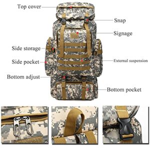 70L Waterproof Hiking Daypack Large Hiking Backpack, Hunting Camping Rucksack Backpack for Men Outdoor Sports Backpack (Green Camouflage)