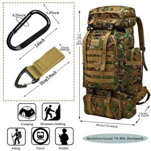 70L Waterproof Hiking Daypack Large Hiking Backpack, Hunting Camping Rucksack Backpack for Men Outdoor Sports Backpack (Green Camouflage)