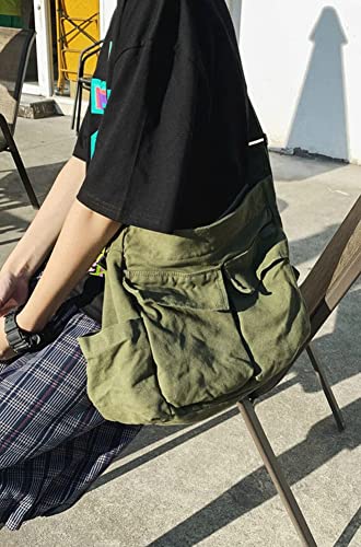 Women Men Canvas Messenger Bag Large Hobo Bag with Multiple Pockets Canvas Crossbody Shoulder Bag Messenger Tote Bag Handbag