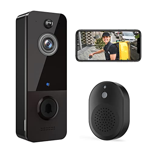 EKEN Smart Video Doorbell Camera Wireless with Chime Ringer, Smart AI Human Detection, 2.4G WiFi, 2-Way Audio, HD Live Image, Night Vision, Cloud Storage, Battery Powered, Indoor/Outdoor Surveillance