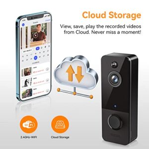 EKEN Smart Video Doorbell Camera Wireless with Chime Ringer, Smart AI Human Detection, 2.4G WiFi, 2-Way Audio, HD Live Image, Night Vision, Cloud Storage, Battery Powered, Indoor/Outdoor Surveillance