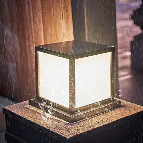 JSBDPHW New Chinese LED Column Light Wiring Pillar Lamp Simple Metal Square Post Light Outdoor Waterproof Pillar Pole Lamp Garden Villa Landscape Lawn Pedestal Light