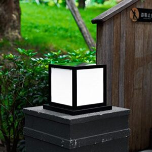 JSBDPHW New Chinese LED Column Light Wiring Pillar Lamp Simple Metal Square Post Light Outdoor Waterproof Pillar Pole Lamp Garden Villa Landscape Lawn Pedestal Light