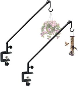 tuohours 38 inch extended reach deck hook hanger for railing, heavy duty outdoor plant hook holder for hanging bird feeder flower basket planter or lanterns, 2 packs