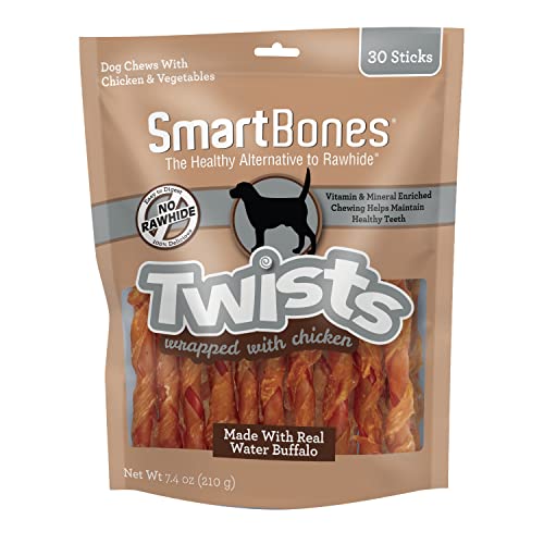 SmartBones Twists Wrapped with Chicken Made with Real Water Buffalo, 30 Count, Rawhide-Free Chews for Dogs