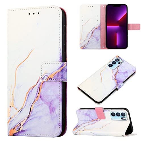 SATURCASE Case for Oppo Reno 6 Pro 5G, Beautiful Marble Pattern PU Leather Flip Magnet Wallet Stand Card Slots Protective Cover with Hand Strap for Oppo Reno 6 Pro 5G (YS-6)