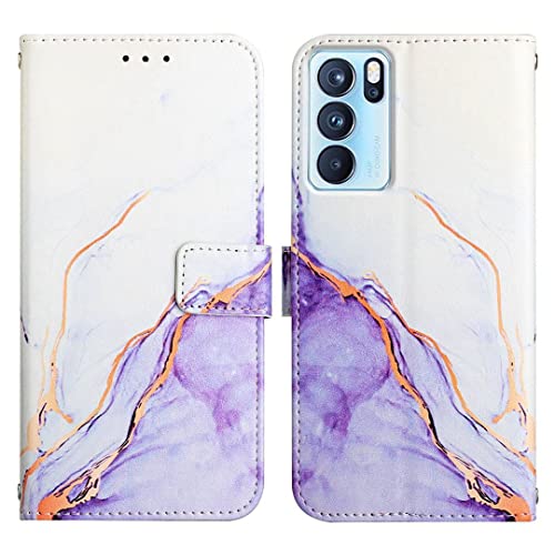 SATURCASE Case for Oppo Reno 6 Pro 5G, Beautiful Marble Pattern PU Leather Flip Magnet Wallet Stand Card Slots Protective Cover with Hand Strap for Oppo Reno 6 Pro 5G (YS-6)