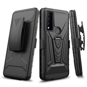compatible for tcl 30 xe 5g case with holster belt clip hybrid shockproof protective phone cover with kickstand - black