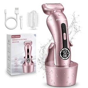 akunbem electric razor for women legs bikini trimmer shaver underarm public hairs rechargeable womens wet dry use painless cordless with detachable head (pinkish)