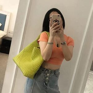 Women Vegan Leather Hand-Woven Tote Handbag Fashion Shoulder Top-handle Bag All-Match Underarm Bag with Purse (Lemon yellow)