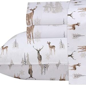 RUVANTI Flannel Sheets King Size - 100% Cotton Brushed Flannel Bed Sheet Sets - Deep Pockets 16 Inches (fits up to 18") - All Seasons Breathable & Super Soft - Warm & Cozy - 4 Pcs - Brown Deer