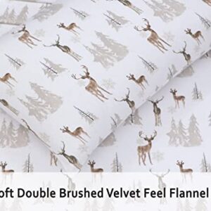 RUVANTI Flannel Sheets King Size - 100% Cotton Brushed Flannel Bed Sheet Sets - Deep Pockets 16 Inches (fits up to 18") - All Seasons Breathable & Super Soft - Warm & Cozy - 4 Pcs - Brown Deer