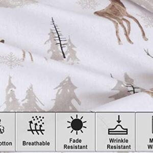 RUVANTI Flannel Sheets King Size - 100% Cotton Brushed Flannel Bed Sheet Sets - Deep Pockets 16 Inches (fits up to 18") - All Seasons Breathable & Super Soft - Warm & Cozy - 4 Pcs - Brown Deer