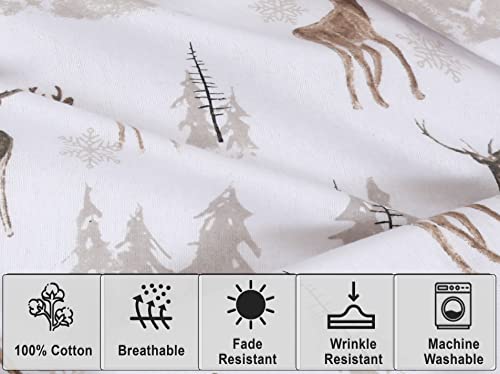 RUVANTI Flannel Sheets King Size - 100% Cotton Brushed Flannel Bed Sheet Sets - Deep Pockets 16 Inches (fits up to 18") - All Seasons Breathable & Super Soft - Warm & Cozy - 4 Pcs - Brown Deer