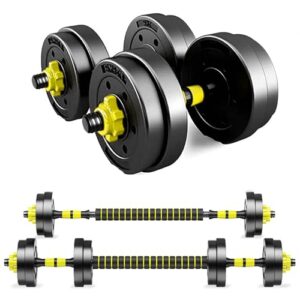 dumbbell set of 2 adjustable dumbbell set professional dumbbell with connecting steel tube weight lifting for home, gym… (yellow-22lbs)