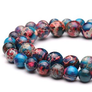 youngbling natural gemstone beads for jewelry making,8mm blue imperial jasper polished round smooth stone boho beads,genuine real stone beads for bracelet necklace 15 inch(blue imperial jasper,8mm)