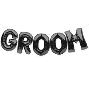 PartyForever GROOM Balloons Banner Black Wedding Party Decorations Sign