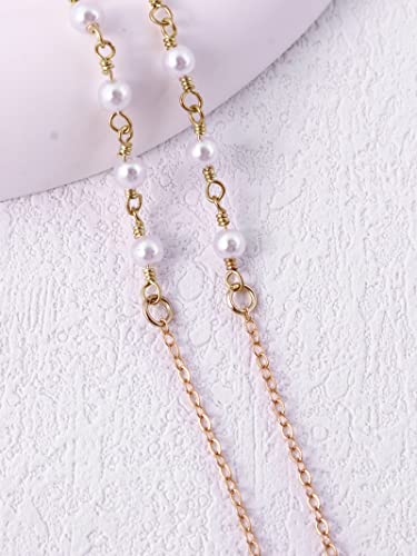 Newest Anti-Lost Airpods Neck Strap Holder Magnetic Gold Leash White Pearl Chain Necklace Gifts for Women Lady Girl, 72cm