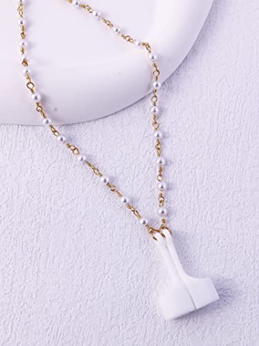 Newest Anti-Lost Airpods Neck Strap Holder Magnetic Gold Leash White Pearl Chain Necklace Gifts for Women Lady Girl, 72cm