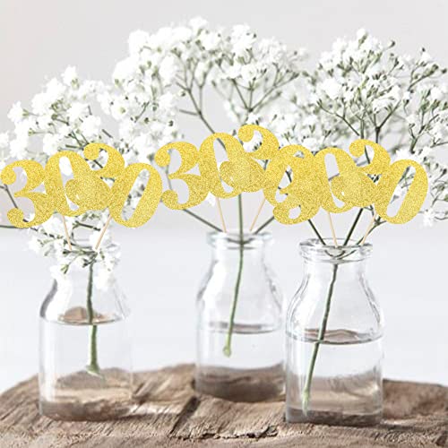 12 PCS Glitter 30th Birthday Centerpiece Sticks Number 30 Cake Toppers Thirty Table Flower Topper Decorations for 30th Birthday Anniversary Party Centerpiece Supplies Gold