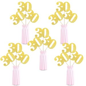 12 PCS Glitter 30th Birthday Centerpiece Sticks Number 30 Cake Toppers Thirty Table Flower Topper Decorations for 30th Birthday Anniversary Party Centerpiece Supplies Gold