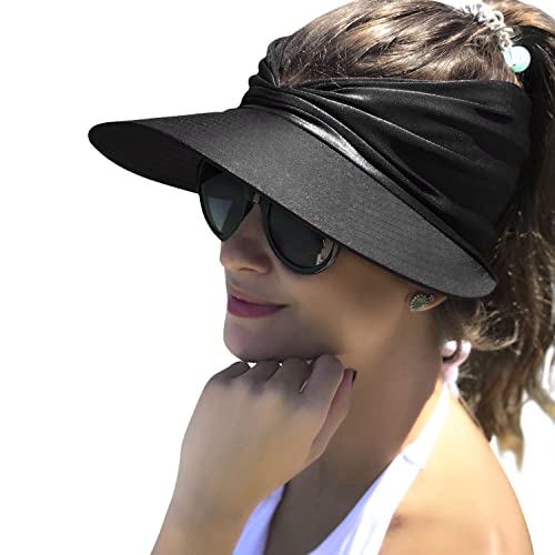 Sun Hat Women Sun Beach Visor Cap UV Protection with Wide Brim for Sports Beach Golf Hiking (Black)